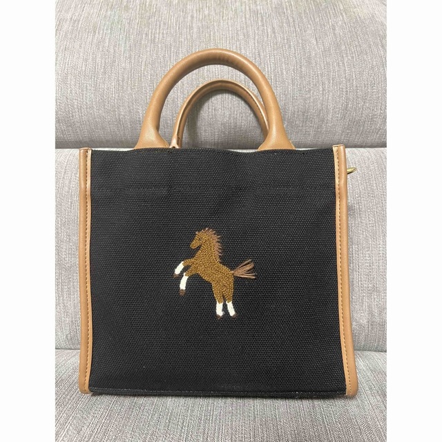 セブンテン】ワンポイント刺繍トートミニバッグ very別注 馬 ブラック
