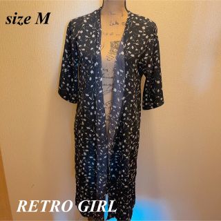 レトロガール(RETRO GIRL)の美品★RETRO GIRL★ブラック地ホワイト花柄ブラウスシャツコート★M(ロングワンピース/マキシワンピース)