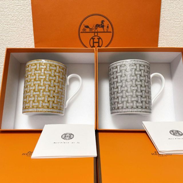 新品◇エルメス　モザイク　マグカップ　プラチナ　2個◇HERMES