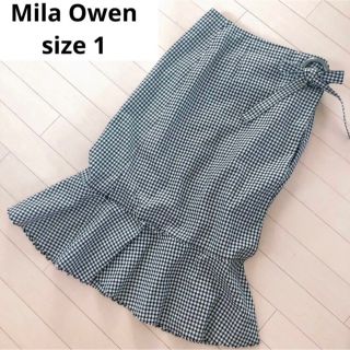 ミラオーウェン(Mila Owen)のギンガムチェック Mila Owenスカート 裾フレア フリンジ 春 お洒落 1(ロングスカート)