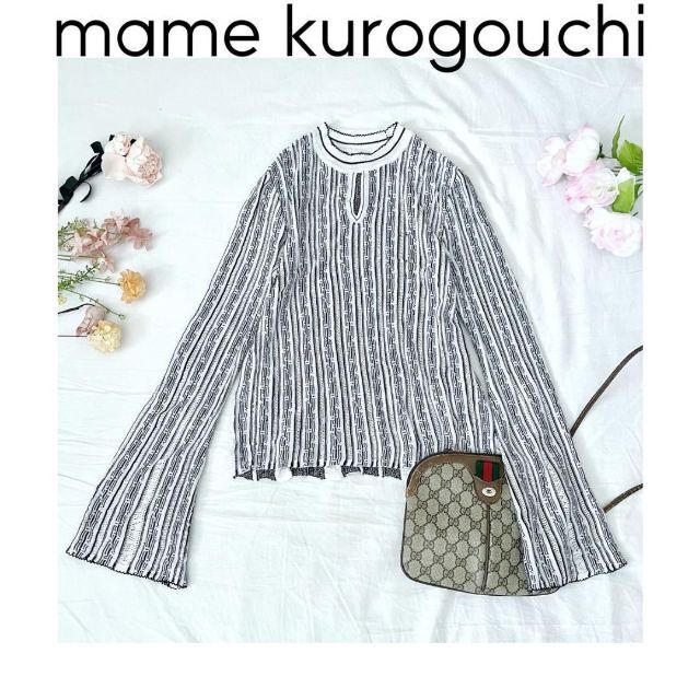 mame - mame kurogouchi フローラルストライプジャガードニットプル ...