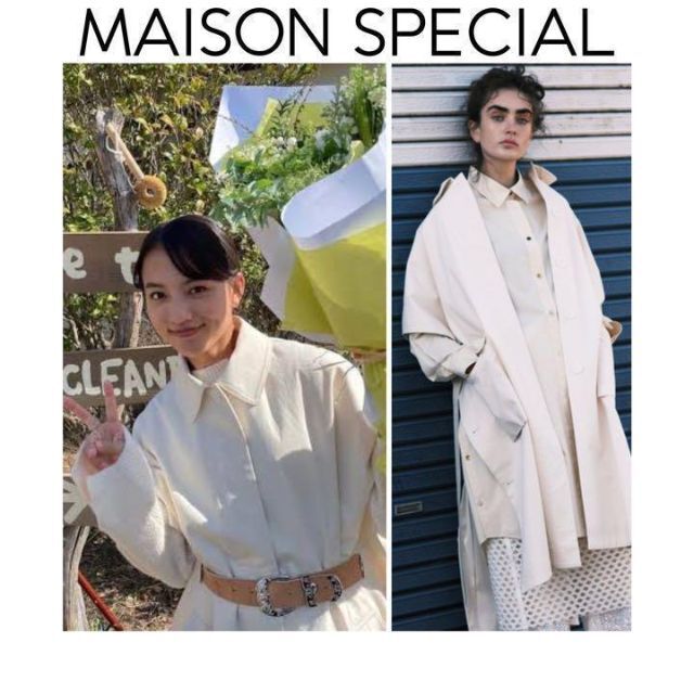 清原果耶着　MAISON SPECIAL サイドスリット　オーバーケープ　コート