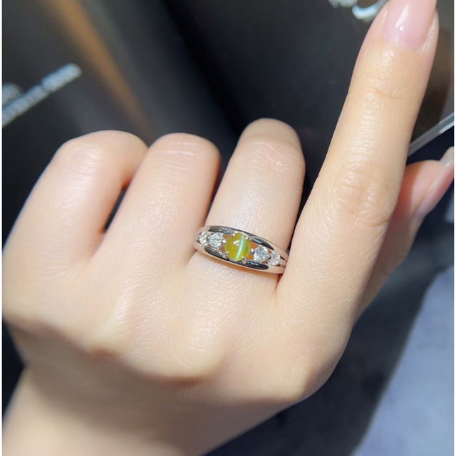 アクセサリー 天然キャッツアイ ダイヤ リング 0.35ct k18 ...