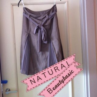 エヌナチュラルビューティーベーシック(N.Natural beauty basic)のリネン＆シフォンプリーツスカート 黒(ひざ丈スカート)