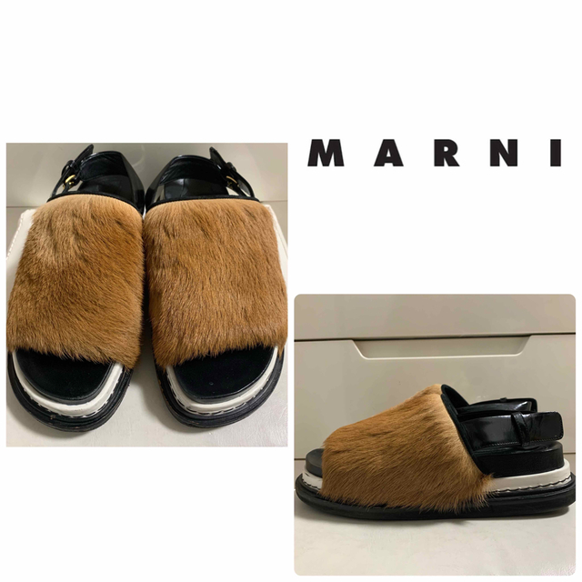 マルニ ブラックレザー ハラコ サンダル 満点の alaskataxlady.com