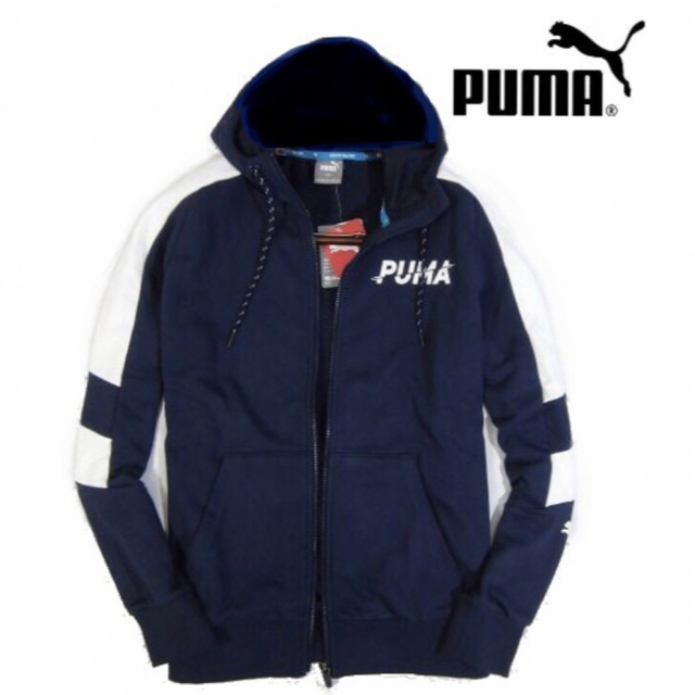 【PUMA/プーマ】スウェットパーカ ジップアップパーカー メンズLサイズ（紺）