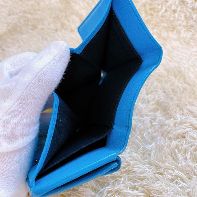 大人気✨ BALENCIAGA 三つ折財布 ペーパーミニウォレット スカイブルー