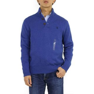 ポロラルフローレン(POLO RALPH LAUREN)のタグ付新品 ポロラルフローレン コットン モックネックボタン セーター XS 青(ニット/セーター)