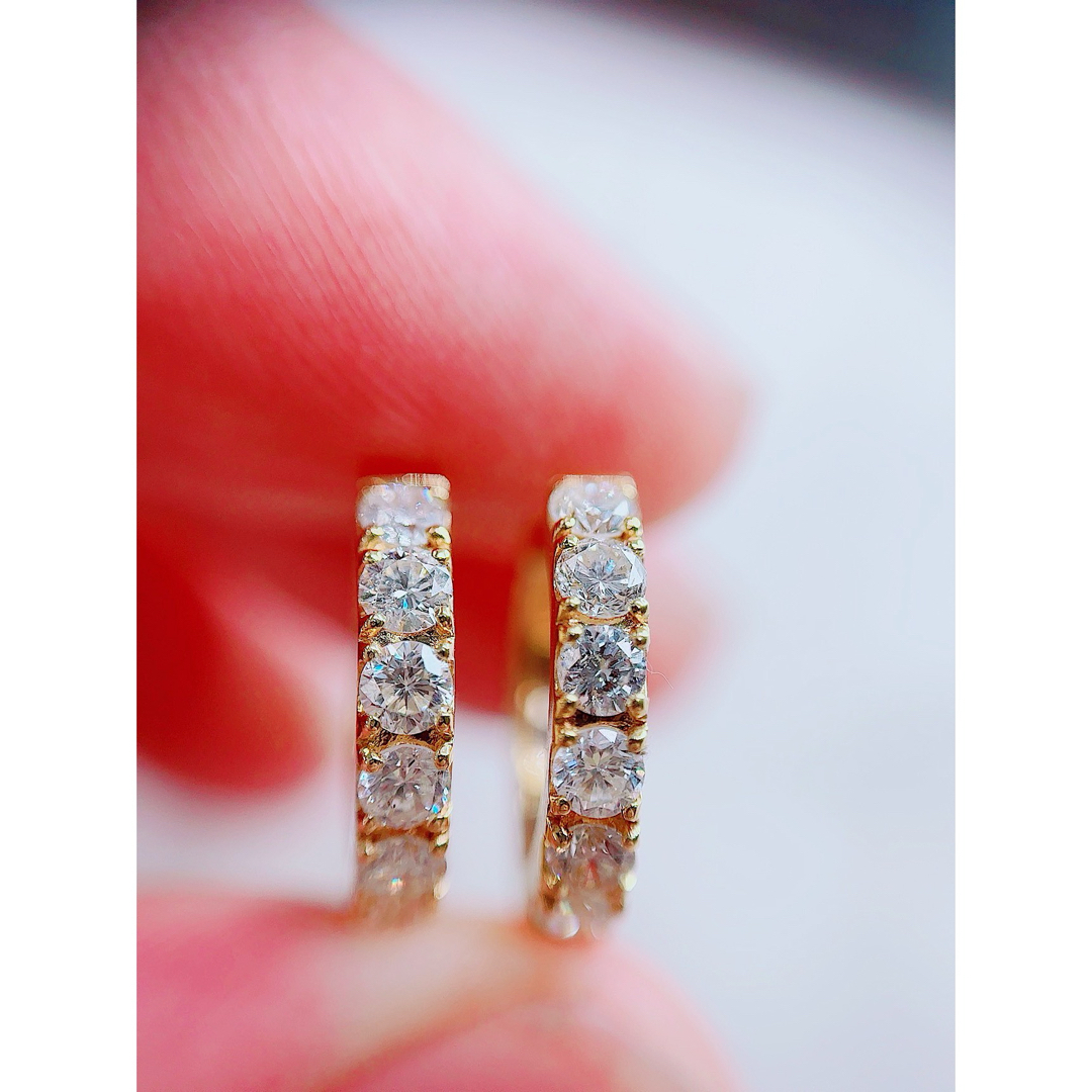 ※即決価格★1.00ct★✨フルダイヤモンドK18WGフープピアスイヤリング