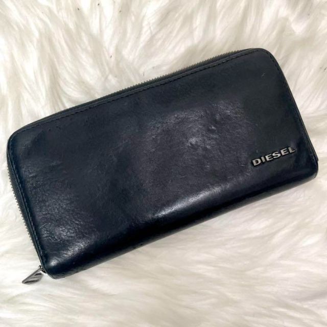 良品✨ディーゼル 長財布 ラウンドファスナー 黒 レザー 金具ロゴ | フリマアプリ ラクマ