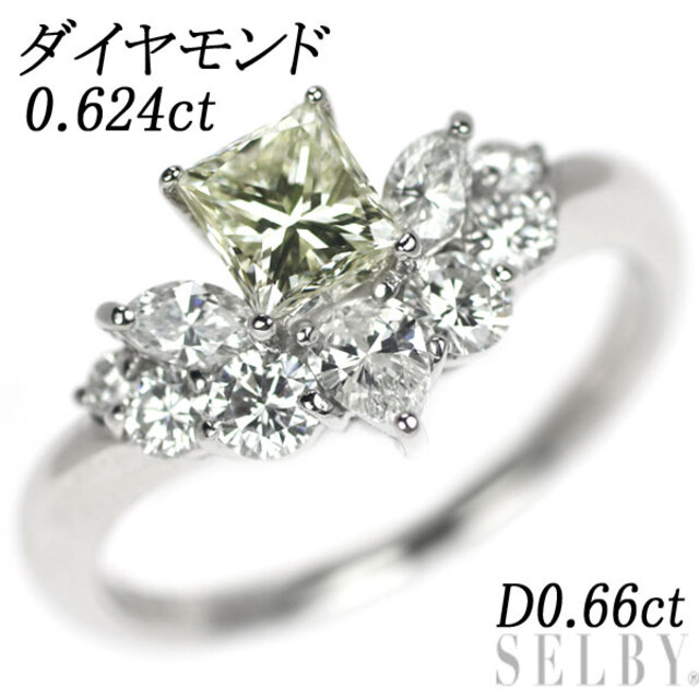 Pt900 プリンセスカットダイヤ ダイヤモンド リング 0.624ct D0.66ct