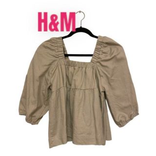 エイチアンドエム(H&M)の【美品】H&M ブラウス トップス グリーン　グレー　五部袖　春夏秋(カットソー(長袖/七分))