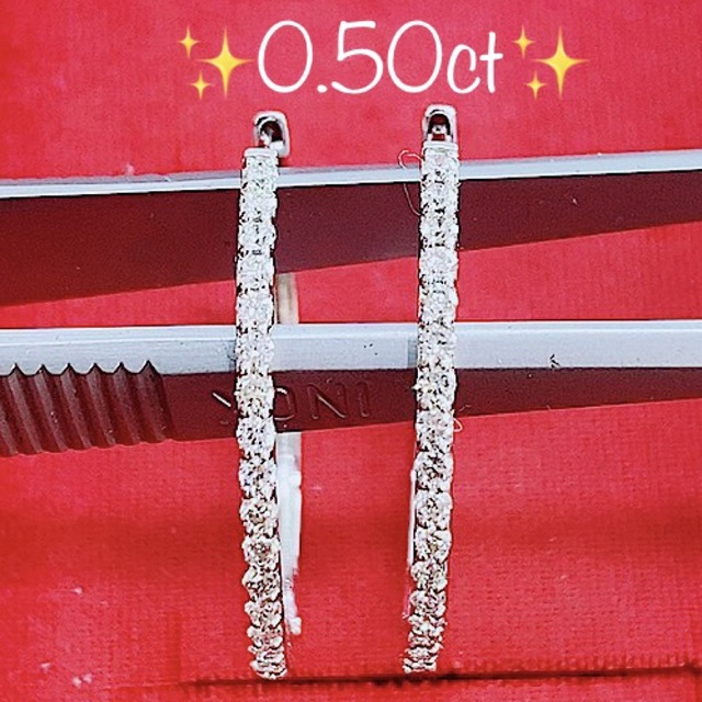 ※即決価格★0.50ct★✨ダイヤモンドプラチナフープピアスイヤリング