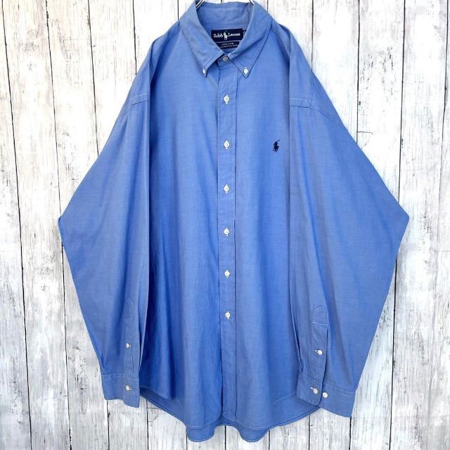 90sヴィンテージラルフローレン　ワンポイントホース刺繍ロゴBDシャツ　青