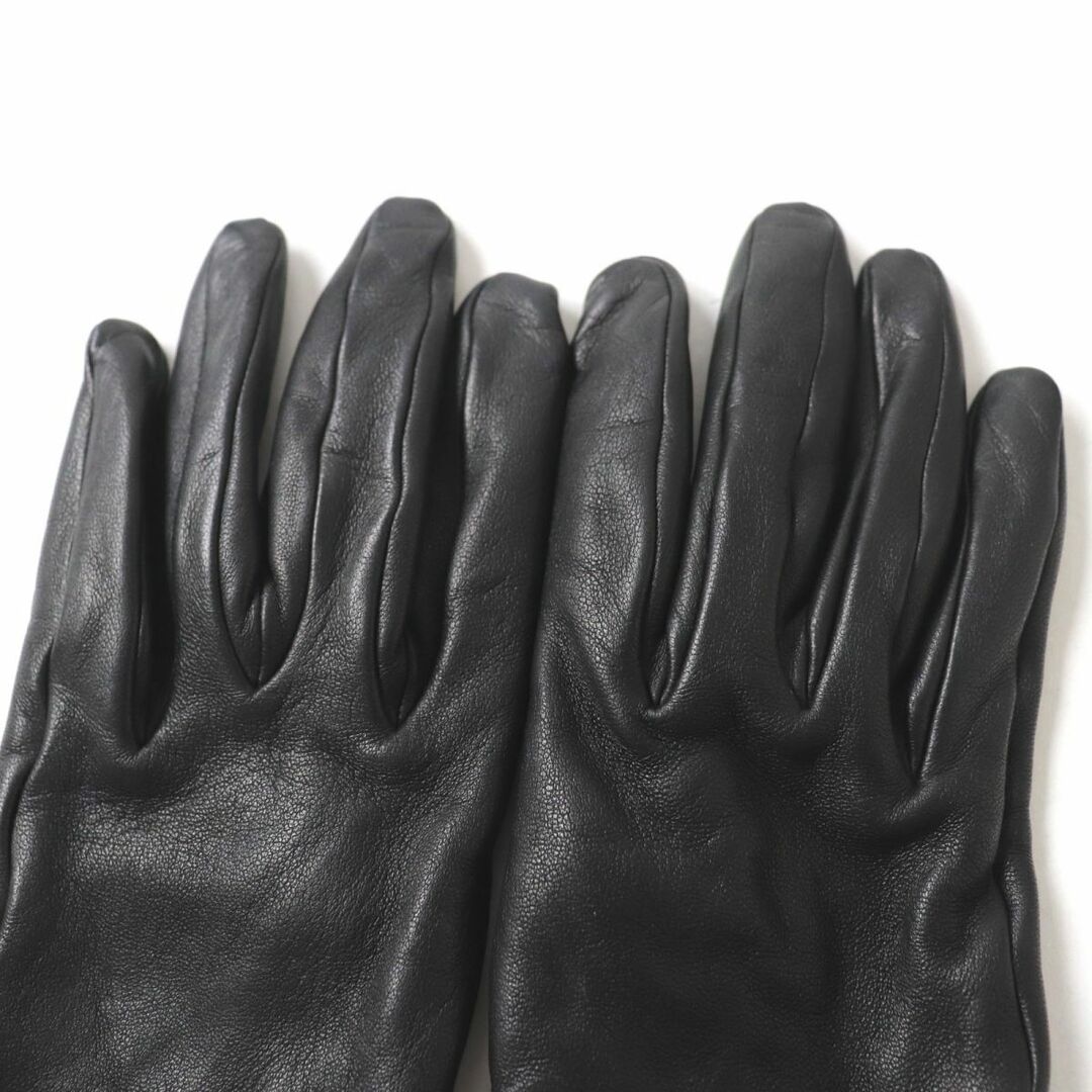 *3-YI033 美品 エルメス ラムレザー シルク ブラック 手袋