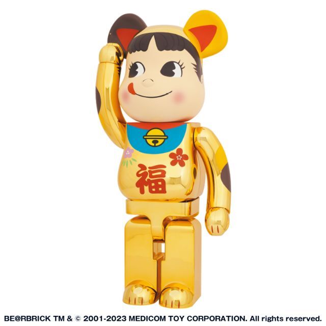 不二家BE@RBRICK 招き猫 ペコちゃん 福 金メッキ 1000% 新品