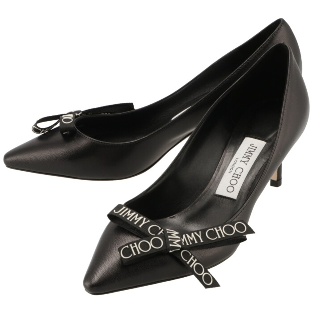 JIMMY CHOO(ジミーチュウ)のジミーチュウ JIMMY CHOO パンプス ポインテッドトゥ ロゴリボン 60mm ミドルヒールパンプス ROMY60 BMF 0001 レディースの靴/シューズ(ハイヒール/パンプス)の商品写真