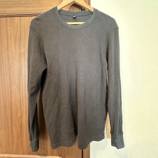 ユニクロ(UNIQLO)のワッフルクルーネックT (Lサイズ黒)(Tシャツ/カットソー(七分/長袖))