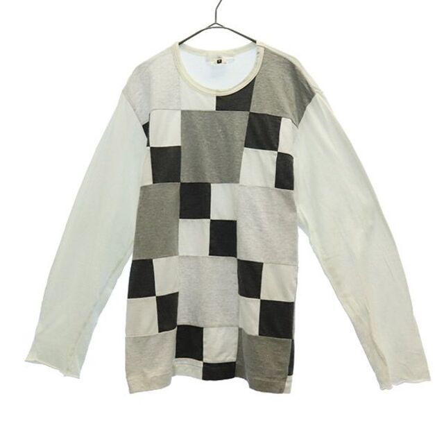 ガンリュウ コム デ ギャルソン AD2014 ブロック柄 長袖 Tシャツ M グレー系 GANRYU COMME des GARCONS EO-T016 メンズ   【230324】