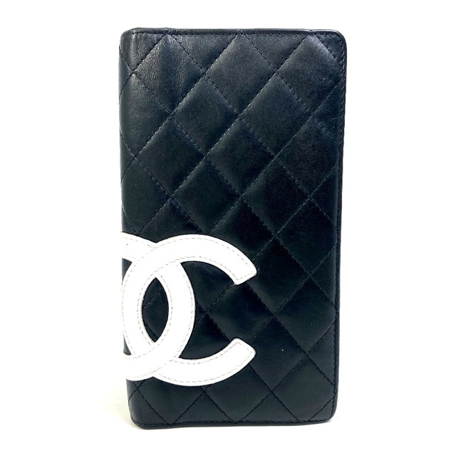 シャネル CHANEL カンボンライン A26717 ココマーク 2つ折り 長財布 レザー ブラック