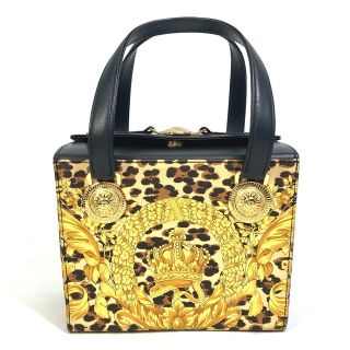 ヴェルサーチ(VERSACE)のヴェルサーチ VERSACE サンバースト バニティバッグ レオパード 豹柄 ヒョウ ハンドバッグ PVC/レザー イエロー(ハンドバッグ)