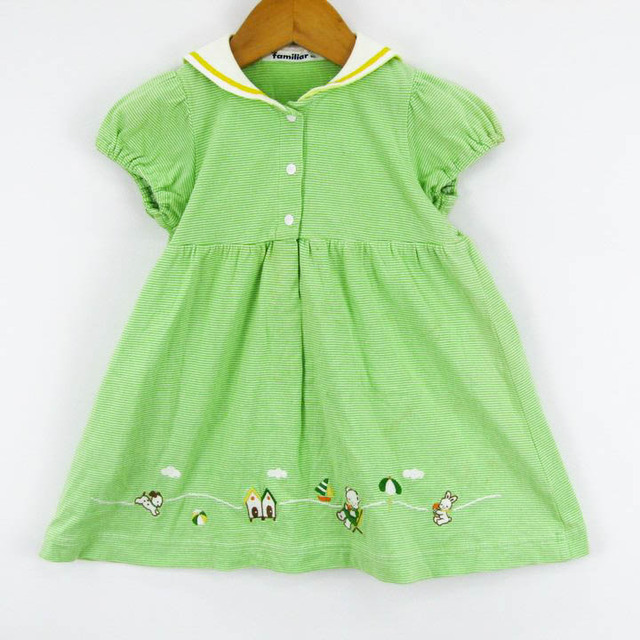 ファミリア セーラー襟 半袖 ボーダーワンピース ベビー 女の子用 80サイズ 黄緑 Familiar | フリマアプリ ラクマ