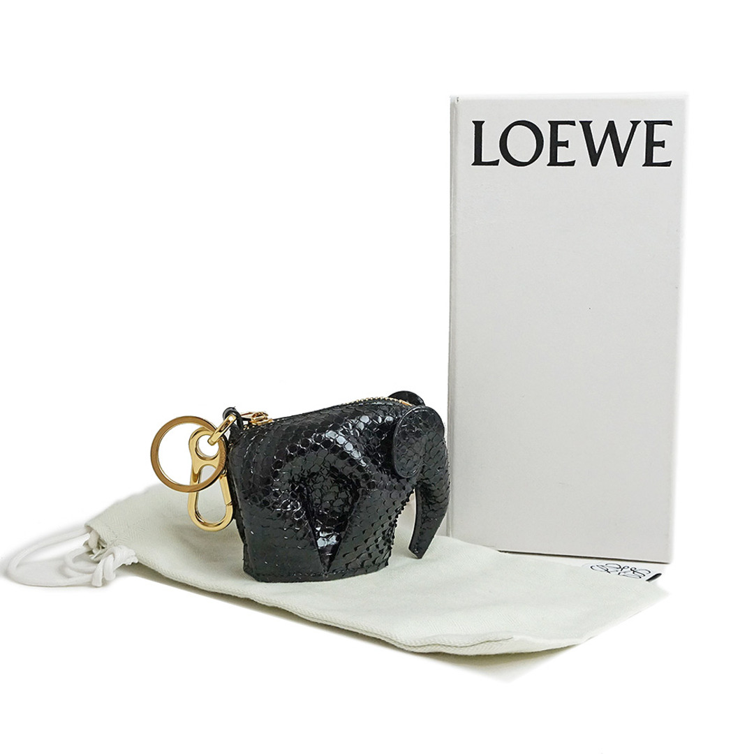 LOEWE(ロエベ)のロエベ エレファント 象 アニマル ハンドクラフト コインケース 小銭入れ 財布 ミニ ポーチ バッグチャーム キーリング パイソン エキゾチックレザー ブラック 黒 199.96.G73  LOEWE（新品・未使用品） レディースのファッション小物(コインケース)の商品写真