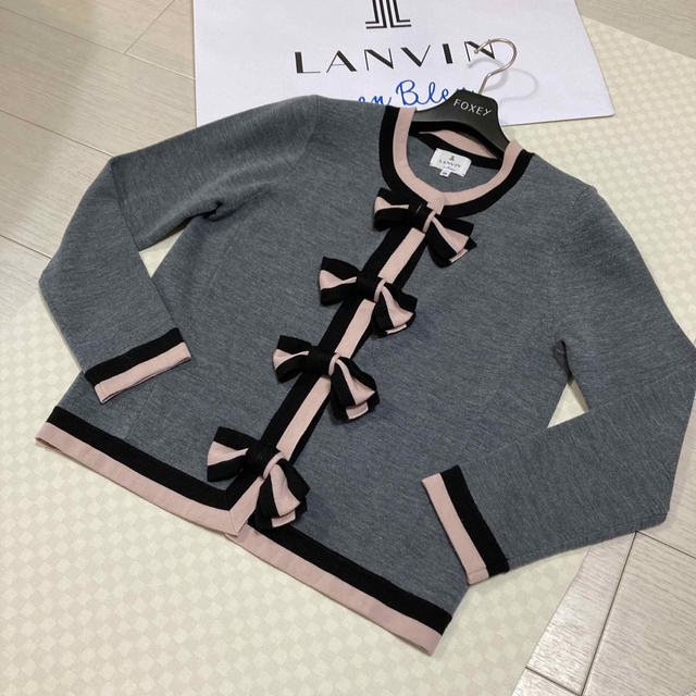 極美品 ¥28,600 LANVIN en Bleu リボンニットジャケット