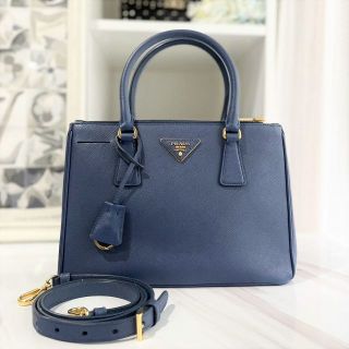美品☆ プラダ サフィアーノ 2way ハンドバッグ 青 ゴールド金具 tic