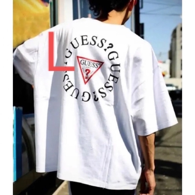 GUESS ♪ とろけるシルバーロゴTシャツ  L XL相当 白