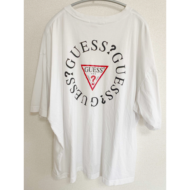 GUESS ♪ とろけるシルバーロゴTシャツ  L XL相当 白