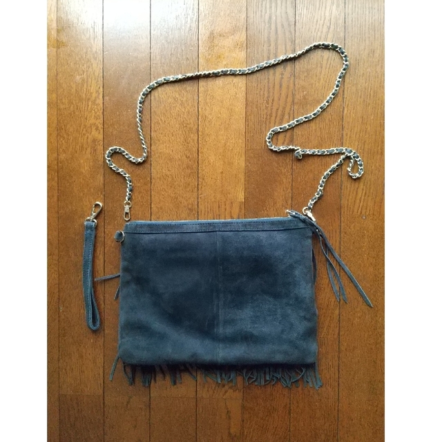 ベロアフリンジショルダーバッグ ネイビー レディースのバッグ(ショルダーバッグ)の商品写真