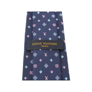 LOUIS VUITTON　ルイヴィトン　クラヴァット・モノグラム ハーロー　M76609　シルク100％　ネクタイ　スーツ　小物　紺　ネイビー系　 メンズ　ギフト　プレゼント包装可【中古】松前R56号店