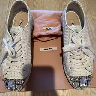 新品※難ありミュウミュウ miu miu メタルトゥ スニーカー スリッポン　白