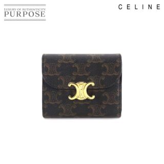 セリーヌ(celine)の新品同様 セリーヌ CELINE トリオンフ スモール フラップ ウォレット 三つ折り 財布 PVC ブラック ブラウン 10D782CQH VLP 90184276(財布)