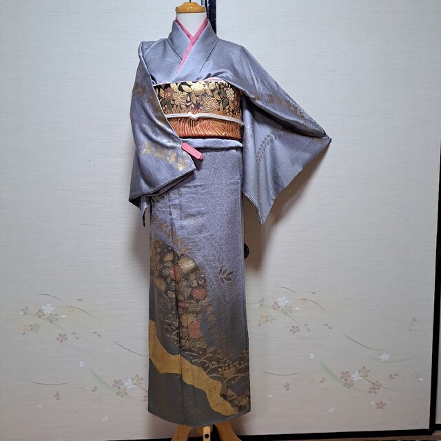 販売大セール 正絹 道長草花文 暈し染め 金彩 訪問着5点セット