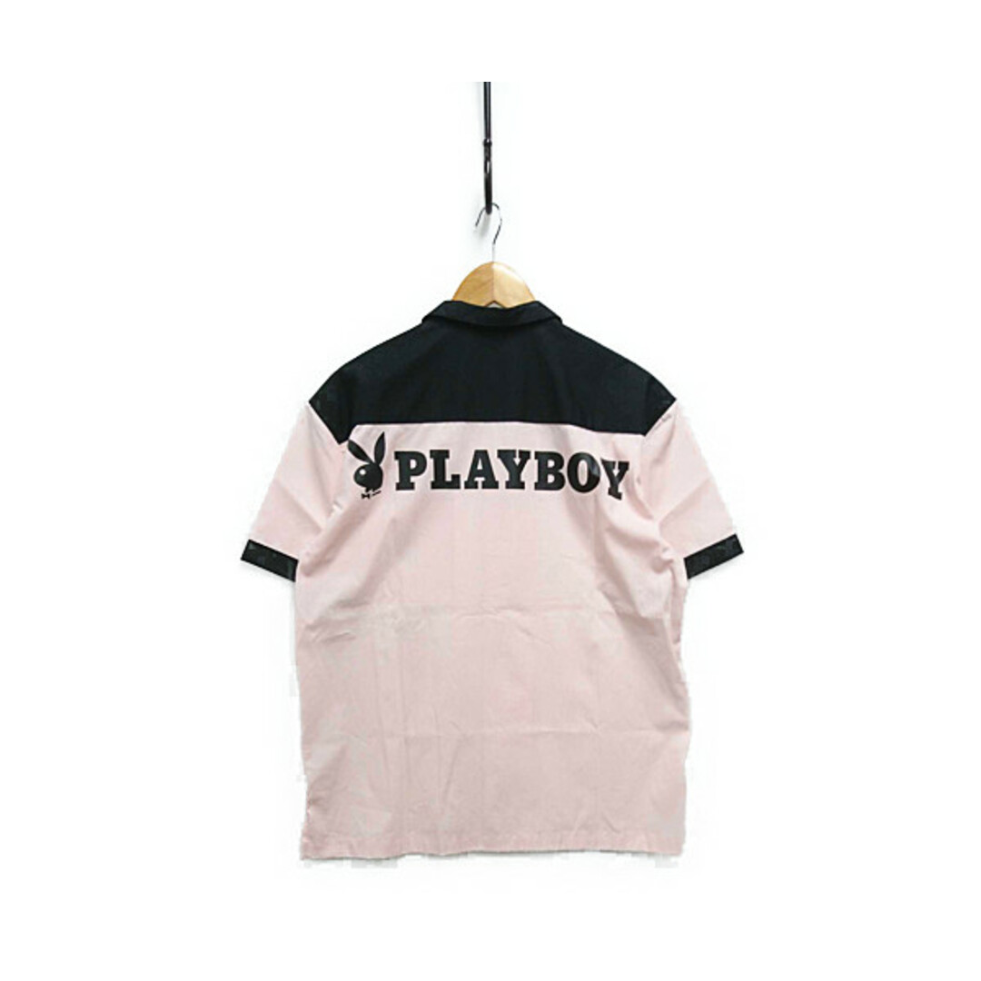 PLAYBOY プレイボーイ × THUMPERS BROOKLYN NYC USA ボーリング 半袖シャツ ライトピンク×黒 サイズM 正規品 / B2232