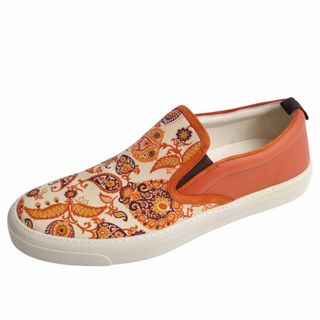 グッチ(Gucci)の未使用 グッチ GUCCI スリッポン スニーカー ペイズリー キャンバス カーフレザー シューズ 靴 メンズ 9(28cm相当) オレンジ/アイボリー(スニーカー)