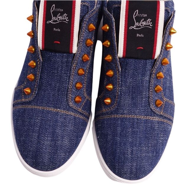 未使用 クリスチャンルブタン Christian Louboutin スニーカー F.A.V Fique A Vontade デニム スタッズ  シューズ 靴 メンズ 40 1/2(25.5cm相当) インディゴブルー