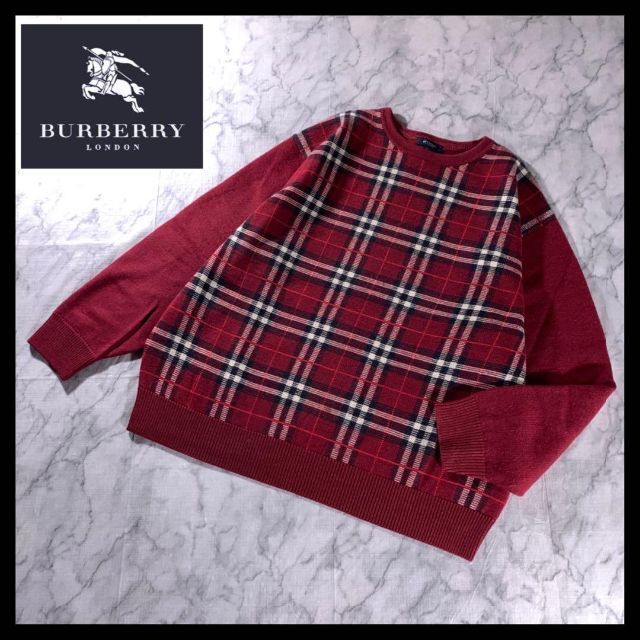 特注生産 Burberry バーバリー ロンドン 赤 ノバチェック ニット