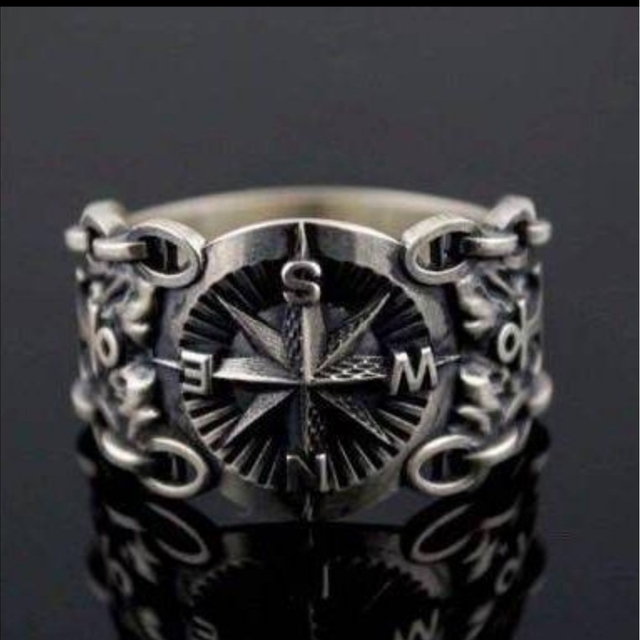 【SALE】リング メンズ シルバー コンパス 時計 銀色 指輪 21号 メンズのアクセサリー(リング(指輪))の商品写真