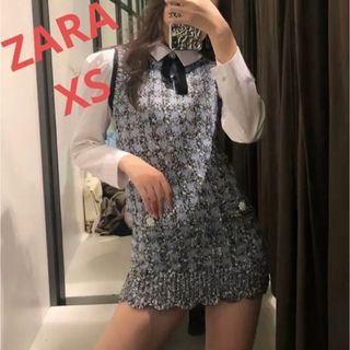 ザラ(ZARA)のツイードニットワンピース(ミニワンピース)