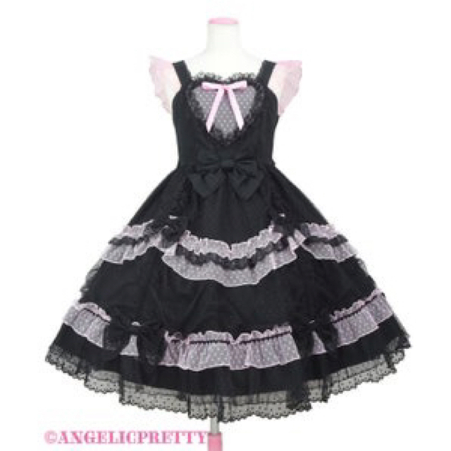 Angelic Pretty トッピングハート JSK KC クロ×ピンク | www