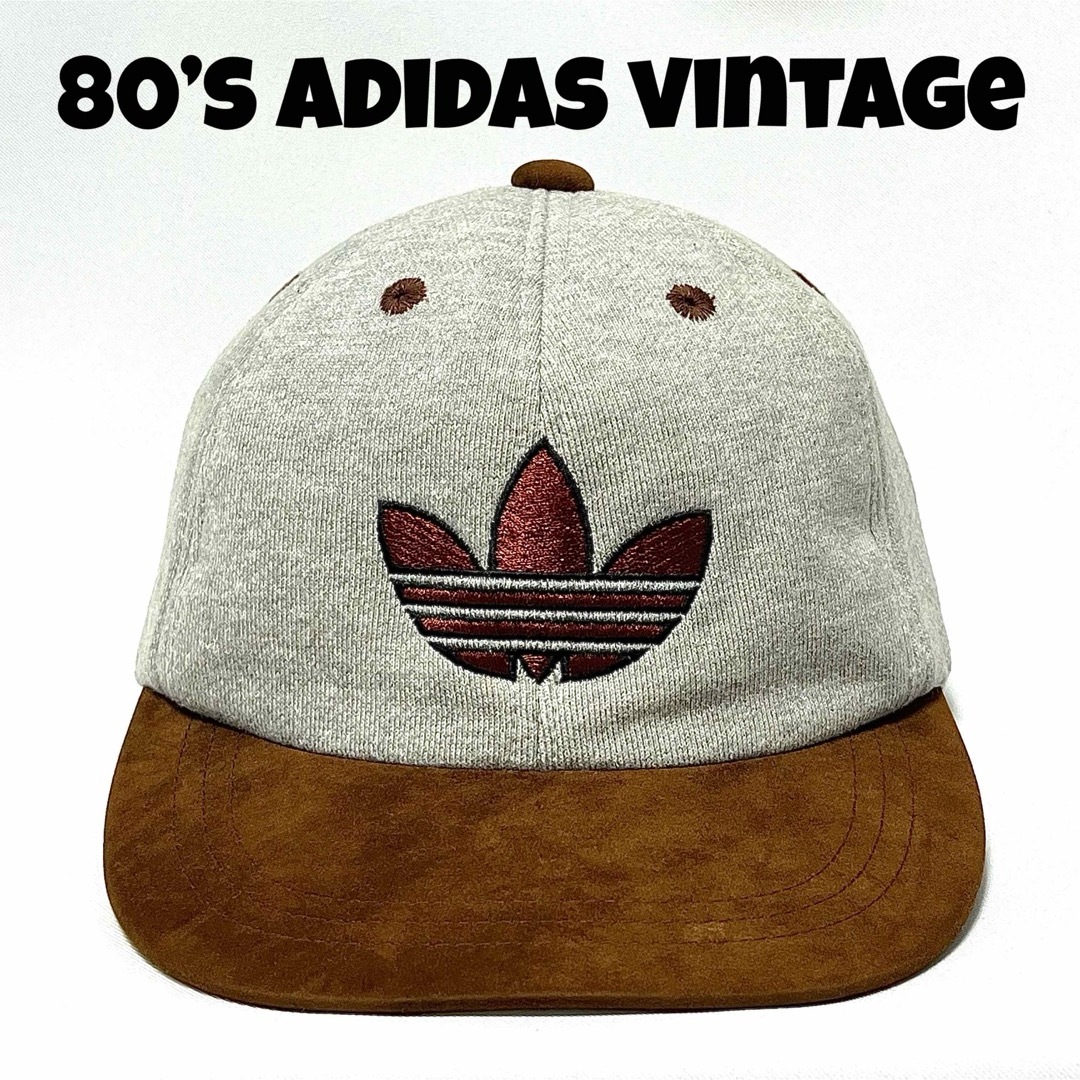 希少】②adidasデサント製80sBIGトレフォイル刺繍ヴィンテージキャップ