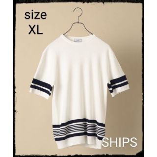 シップス(SHIPS)の【手洗い可能】14ゲージ パネル マルチ ボーダー クールネック ニットTシャツ(Tシャツ/カットソー(半袖/袖なし))