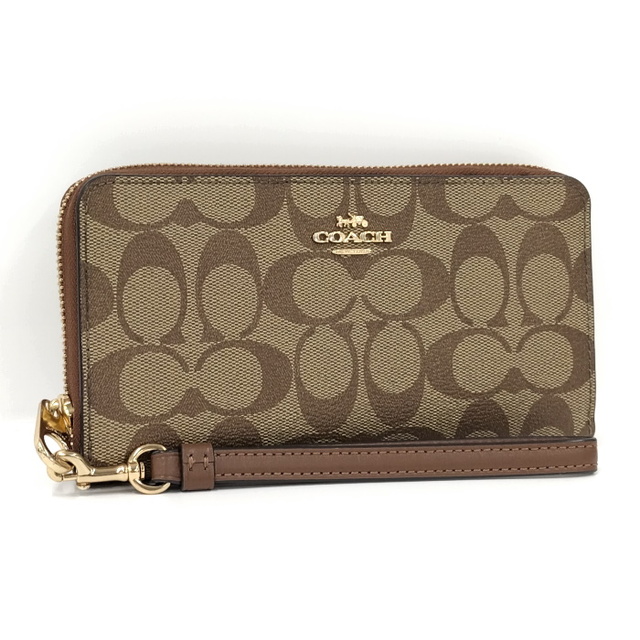 COACH ラウンドファスナー長財布 シグネチャー PVC ブラウン C4452 | フリマアプリ ラクマ