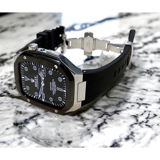 Apple Watch 高級ステンレスケース（バンド一体型） メンズの時計(ラバーベルト)の商品写真