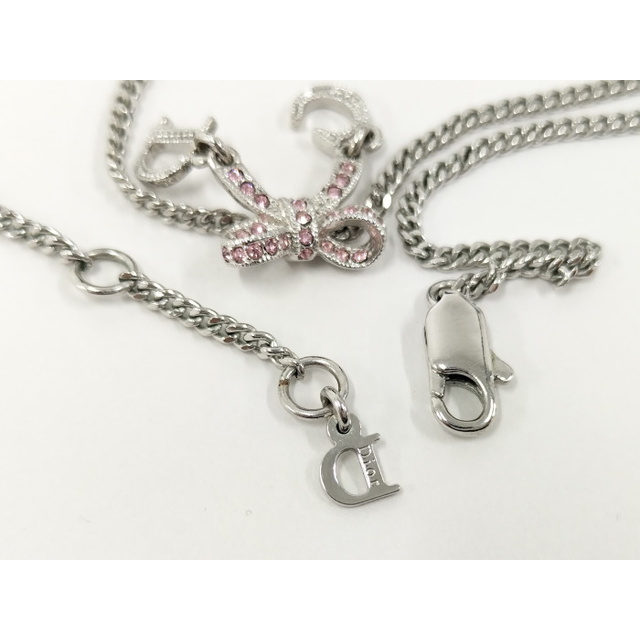 Christian Dior リボン ネックレス GP ラインストーン メッキ
