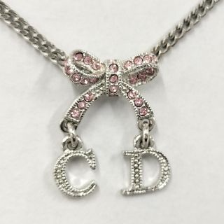 【極美品】Dior　ディオール　ネックレス　シルバー　フラワー　リボン　ストーン