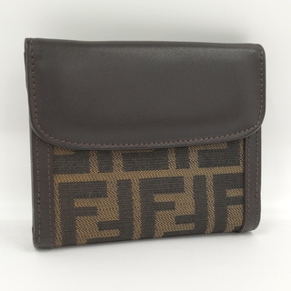 フェンディ(FENDI)のFENDI ズッカ柄 二つ折り財布 レザー キャンバス ブラウン(財布)